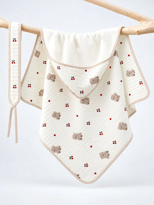 Mulberro Cherry Bear Ivory 6-Layer Muslin Cotton Baby Swaddle Blanket | 4-in-1 | 85×85 cm - Baby Blankets & Quilts