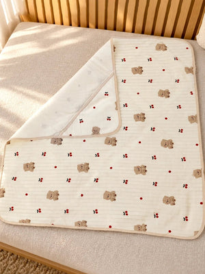 Mulberro Cherry Bear Ivory 6-Layer Muslin Cotton Baby Swaddle Blanket | 4-in-1 | 85×85 cm - Baby Blankets & Quilts