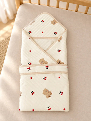 Mulberro Cherry Bear Ivory 6-Layer Muslin Cotton Baby Swaddle Blanket | 4-in-1 | 85×85 cm - Baby Blankets & Quilts