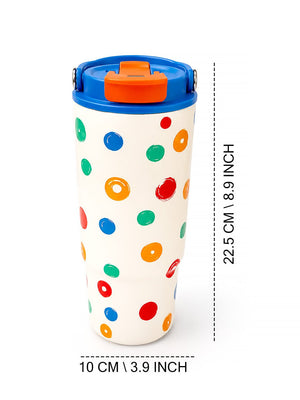 Mulberro Colourful Polka Dot Stainless Steel Kids Tumbler | 2-in-1 Lid, Straw & Carry Handle - Water Bottle