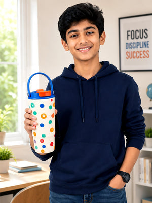 Mulberro Colourful Polka Dot Stainless Steel Kids Tumbler | 2-in-1 Lid, Straw & Carry Handle - Water Bottle