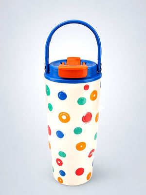 Mulberro Colourful Polka Dot Stainless Steel Kids Tumbler | 2-in-1 Lid, Straw & Carry Handle - Water Bottle