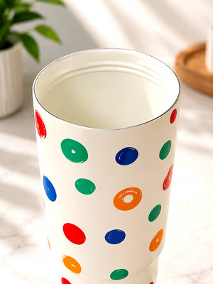 Mulberro Colourful Polka Dot Stainless Steel Kids Tumbler | 2-in-1 Lid, Straw & Carry Handle - Water Bottle
