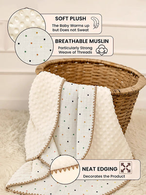 Mulberro Confetti Dots Ivory Super Soft Muslin Cotton Baby Blanket | All-Season | Tan Border | 102×102 cm - Baby Blankets & Quilts