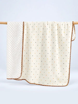 Mulberro Confetti Dots Ivory Super Soft Muslin Cotton Baby Blanket | All-Season | Tan Border | 102×102 cm - Baby Blankets & Quilts