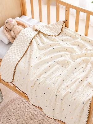 Mulberro Confetti Dots Ivory Super Soft Muslin Cotton Baby Blanket | All-Season | Tan Border | 102×102 cm - Baby Blankets & Quilts