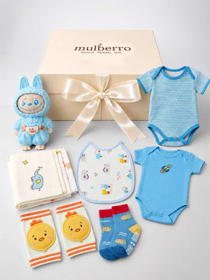 Mulberro Crawling Baby | Annaprashana Ceremony | 13-Piece Baby Gift Hamper | Pure Cotton | 6–12 Months - Gift Box