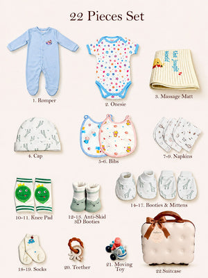 Mulberro Crawling Baby | Annaprashana Ceremony | 22-Piece Gift set | Pure Cotton | Keepsake Suitcase | 6–12 Months - Gift Box