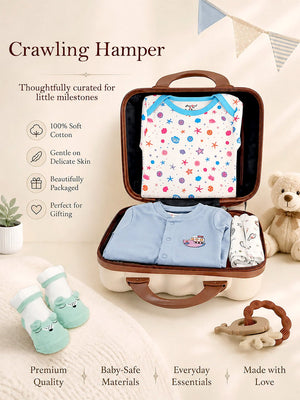 Mulberro Crawling Baby | Annaprashana Ceremony | 22-Piece Gift set | Pure Cotton | Keepsake Suitcase | 6–12 Months - Gift Box