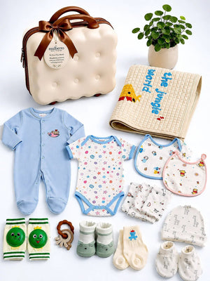 Mulberro Crawling Baby | Annaprashana Ceremony | 22-Piece Gift set | Pure Cotton | Keepsake Suitcase | 6–12 Months - Gift Box