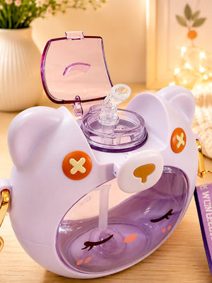 Mulberro Cute Bear Kids Water Bottle — 630ml | Flip Lid, Straw & Crossbody Strap - Water Bottle