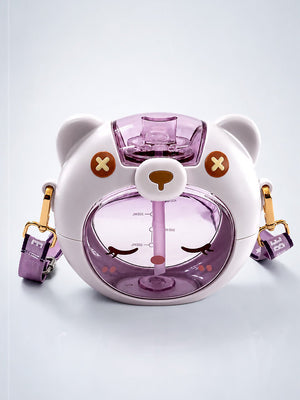 Mulberro Cute Bear Kids Water Bottle — 630ml | Flip Lid, Straw & Crossbody Strap - Water Bottle