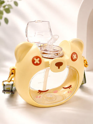 Mulberro Cute Bear Kids Water Bottle — 630ml | Flip Lid, Straw & Crossbody Strap - Water Bottle