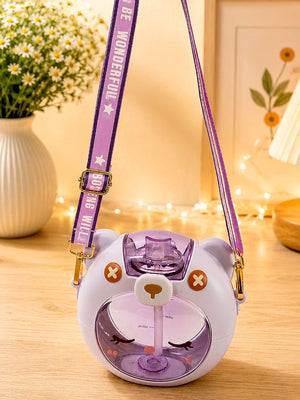 Mulberro Cute Bear Kids Water Bottle — 630ml | Flip Lid, Straw & Crossbody Strap - Water Bottle