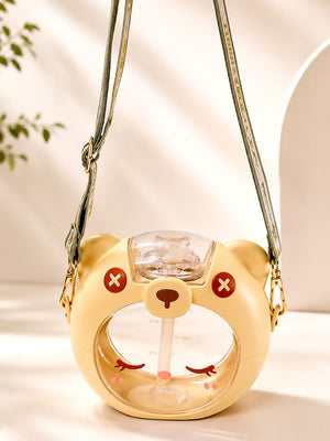 Mulberro Cute Bear Kids Water Bottle — 630ml | Flip Lid, Straw & Crossbody Strap - Water Bottle