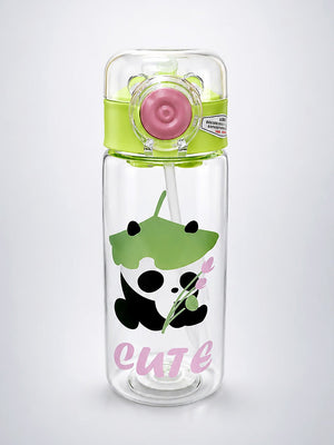 Mulberro Cute Panda Kids Glass Water Bottle — 500ml | One-Click Flip Lid & Straw - Water Bottle