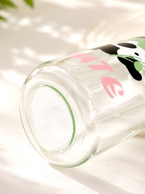Mulberro Cute Panda Kids Glass Water Bottle — 500ml | One-Click Flip Lid & Straw - Water Bottle