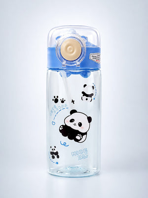 Mulberro Cute Panda Kids Water Bottle — 600ml | One-Click Flip Straw & Leak-Proof Lid | Borosilicate Glass - Water Bottle