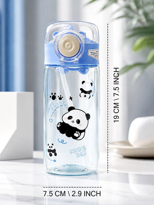 Mulberro Cute Panda Kids Water Bottle — 600ml | One-Click Flip Straw & Leak-Proof Lid | Borosilicate Glass - Water Bottle