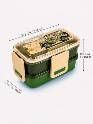 Mulberro Desert Tiger 2-Tier Kids Lunch Box | Stainless Steel | Leak-Proof | Spork & Sauce Box Included - Baby Food & Storage