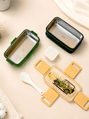 Mulberro Desert Tiger 2-Tier Kids Lunch Box | Stainless Steel | Leak-Proof | Spork & Sauce Box Included - Baby Food & Storage