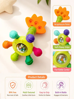 Mulberro Dino Teether Rattle for Babies | Multi-Textured | BPA-Free | 6–18 Months - Teether