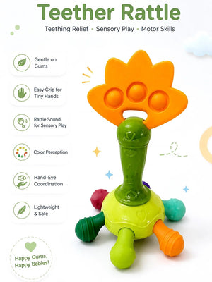 Mulberro Dino Teether Rattle for Babies | Multi-Textured | BPA-Free | 6–18 Months - Teether