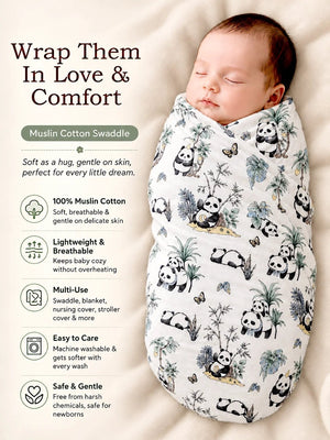 Mulberro Donut Bear White Muslin Cotton Baby Swaddle Blanket | 5-in-1 Multi-Use | 110×110 cm - Baby Blankets & Quilts
