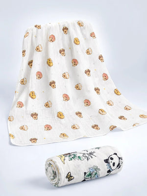 Mulberro Donut Bear White Muslin Cotton Baby Swaddle Blanket | 5-in-1 Multi-Use | 110×110 cm - Baby Blankets & Quilts