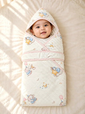 Mulberro Dreamy Elephant & Bunny 6-Layer Muslin Cotton Baby Swaddle Blanket | 4-in-1 | 85×85 cm - Baby Blankets & Quilts