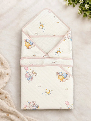 Mulberro Dreamy Elephant & Bunny 6-Layer Muslin Cotton Baby Swaddle Blanket | 4-in-1 | 85×85 cm - Baby Blankets & Quilts