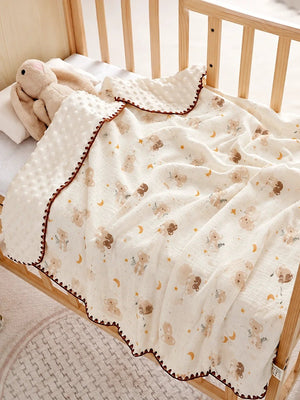 Mulberro Dreamy Koala & Stars Super Soft Muslin Cotton Baby Blanket | All-Season | Ivory & Gold | 102×102 cm - Baby Blankets & Quilts