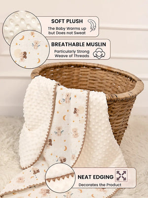 Mulberro Dreamy Koala & Stars Super Soft Muslin Cotton Baby Blanket | All-Season | Ivory & Gold | 102×102 cm - Baby Blankets & Quilts