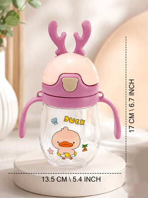 Mulberro Duck Flip-Straw Sipper Bottle for Infants & Toddlers | Dual Handles, Antler Cap & Carry Strap - Water Bottle
