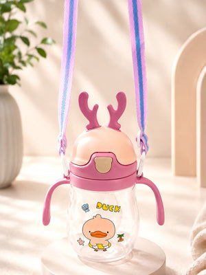 Mulberro Duck Flip-Straw Sipper Bottle for Infants & Toddlers | Dual Handles, Antler Cap & Carry Strap - Water Bottle