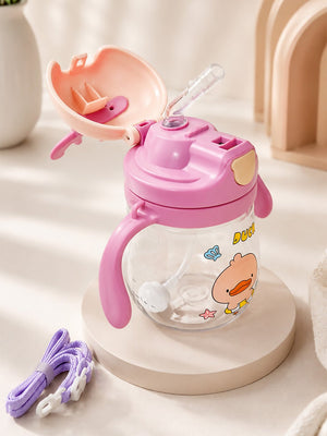 Mulberro Duck Flip-Straw Sipper Bottle for Infants & Toddlers | Dual Handles, Antler Cap & Carry Strap - Water Bottle