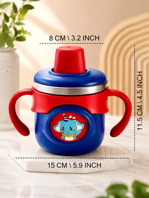 Mulberro Elephant Stainless Steel Sipper Bottle for Babies & Toddlers — 250ml | Spill-Proof Spout, Flip Straw & Dual Handles - Water Bottle