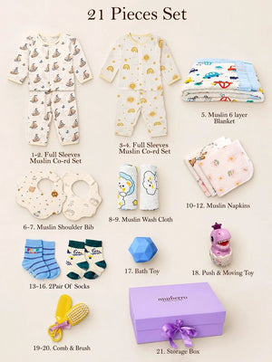 Mulberro Exclusive Muslin Cotton | First Birthday |21-Piece Gift set | Gift Box | Unisex | 12–18 Months - Gift Box