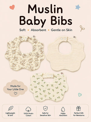 Mulberro Floral, Vine & Confetti Dots 3-Piece Muslin Cotton Baby Bibs | Snap Closure | Drool & Burp Bib - Baby Bibs