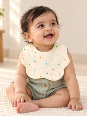 Mulberro Floral, Vine & Confetti Dots 3-Piece Muslin Cotton Baby Bibs | Snap Closure | Drool & Burp Bib - Baby Bibs