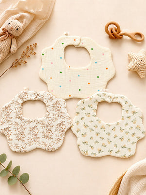 Mulberro Floral, Vine & Confetti Dots 3-Piece Muslin Cotton Baby Bibs | Snap Closure | Drool & Burp Bib - Baby Bibs
