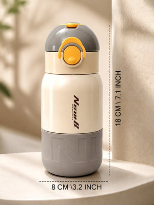 Mulberro Grey & Yellow Stainless Steel Kids Water Bottle — 480ml | Flip-Lock Straw Lid & Carry Loop - Water Bottle
