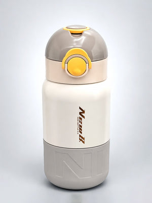 Mulberro Grey & Yellow Stainless Steel Kids Water Bottle — 480ml | Flip-Lock Straw Lid & Carry Loop - Water Bottle