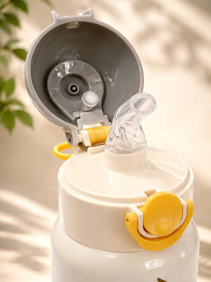 Mulberro Grey & Yellow Stainless Steel Kids Water Bottle — 480ml | Flip-Lock Straw Lid & Carry Loop - Water Bottle