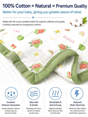 Mulberro Guava Garden 6-Layer Muslin Cotton Baby Blanket | All-Season | 110×110 cm - Baby Blankets & Quilts