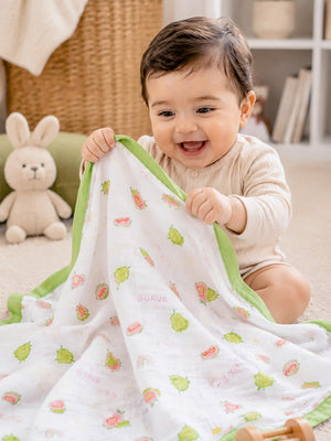 Mulberro Guava Garden 6-Layer Muslin Cotton Baby Blanket | All-Season | 110×110 cm - Baby Blankets & Quilts