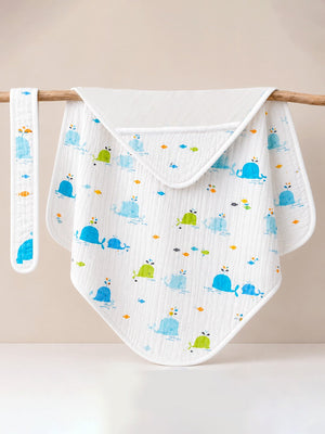 Mulberro Happy Whales 6-Layer Muslin Hooded Swaddle Blanket for Newborns - Baby Blankets & Quilts