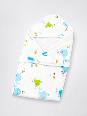 Mulberro Happy Whales 6-Layer Muslin Hooded Swaddle Blanket for Newborns - Baby Blankets & Quilts