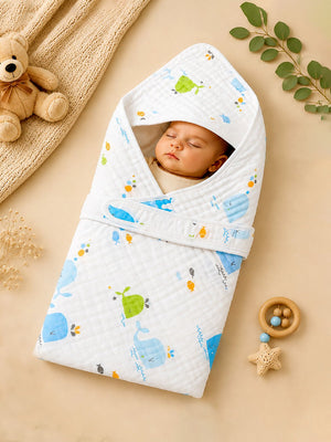 Mulberro Happy Whales 6-Layer Muslin Hooded Swaddle Blanket for Newborns - Baby Blankets & Quilts