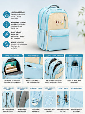 Mulberro Kids Bear & Bunny School Backpack – Light Blue - School Bag